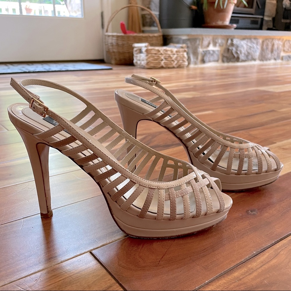 White House Black Market Gena Basketweave Slingback Heels